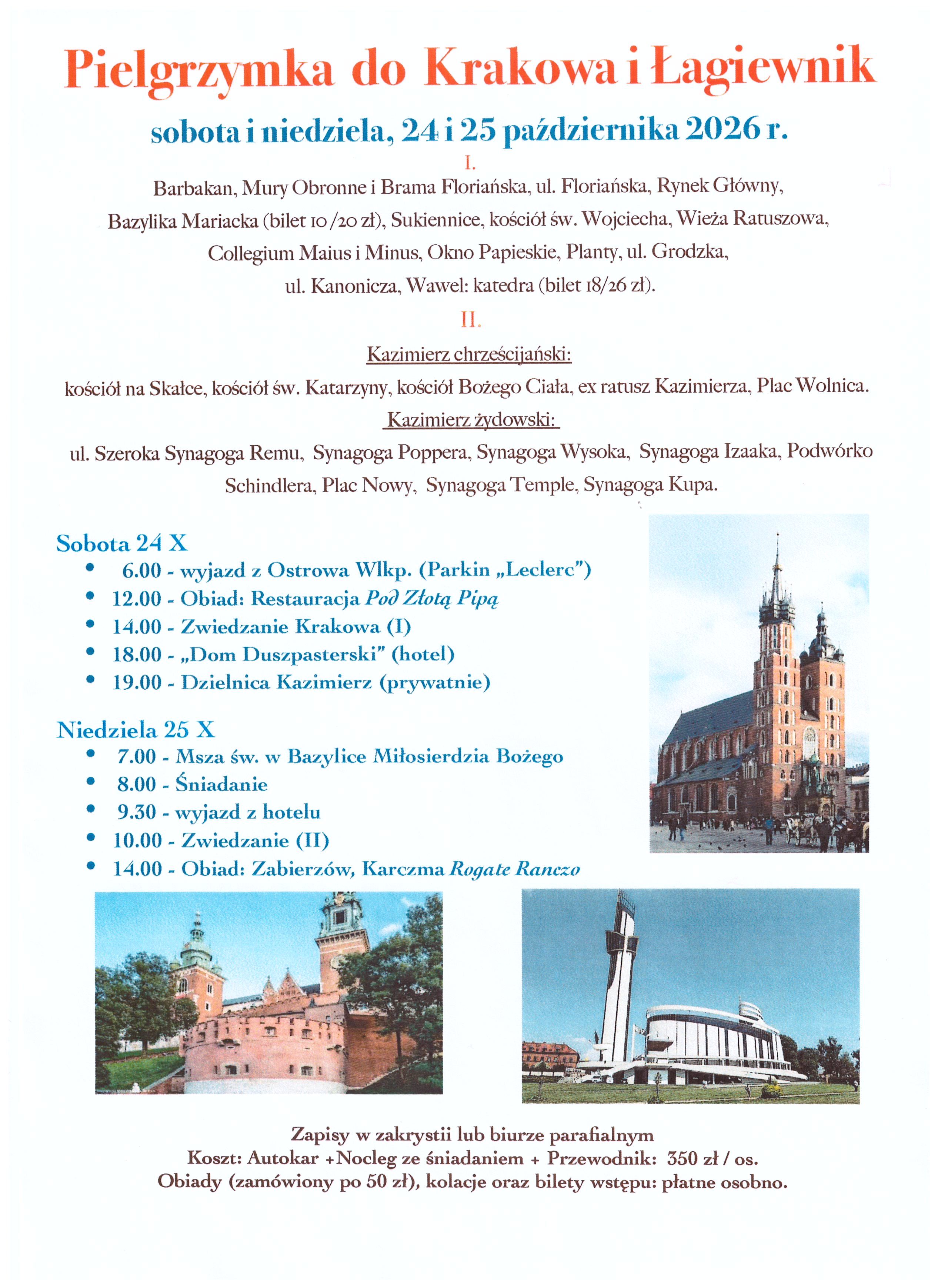 Pielgrzymka do Krakowa i Sanktuarium Miłosierdzia Bożego